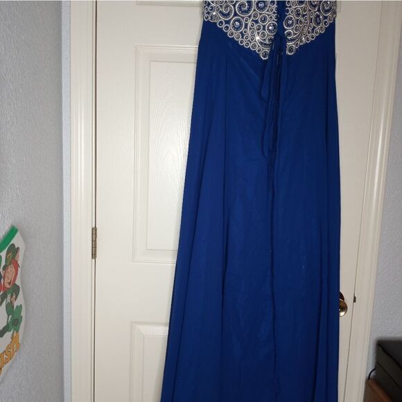 May Qeen Couture 12 NavyBlue Maxi Lined Embroidery Top Strapless Women's Dress. - Picture 3 of 12